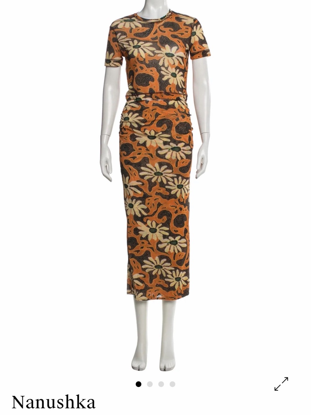 Nanushka Orange and Cream Floral Two-Piece Midi Set